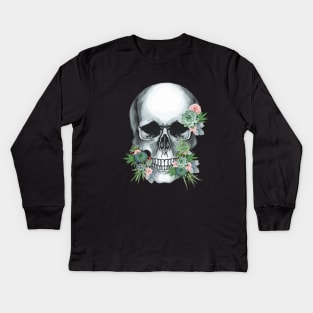 Sugar skull with succulents plants, cool funny cute mask Kids Long Sleeve T-Shirt